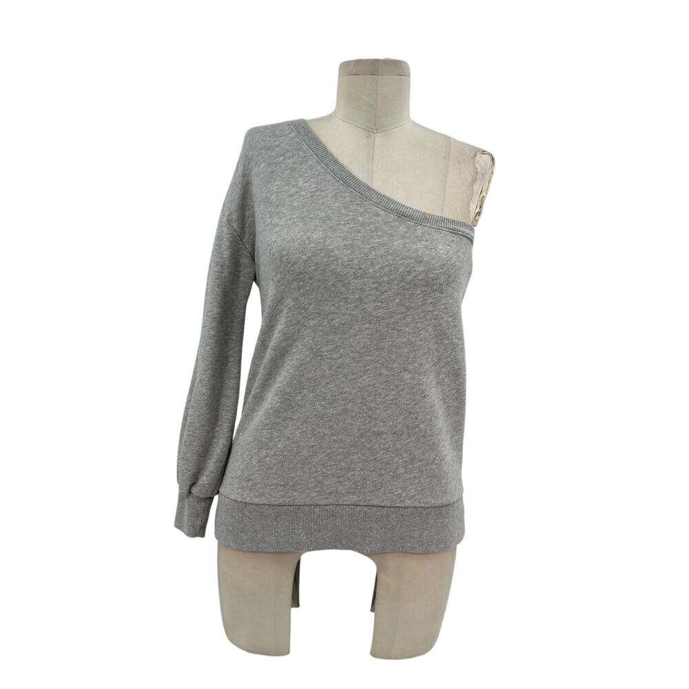 Nation LTD One Shoulder Sleeve Sweatshirt Pima Cotton Terry Gray Size XS